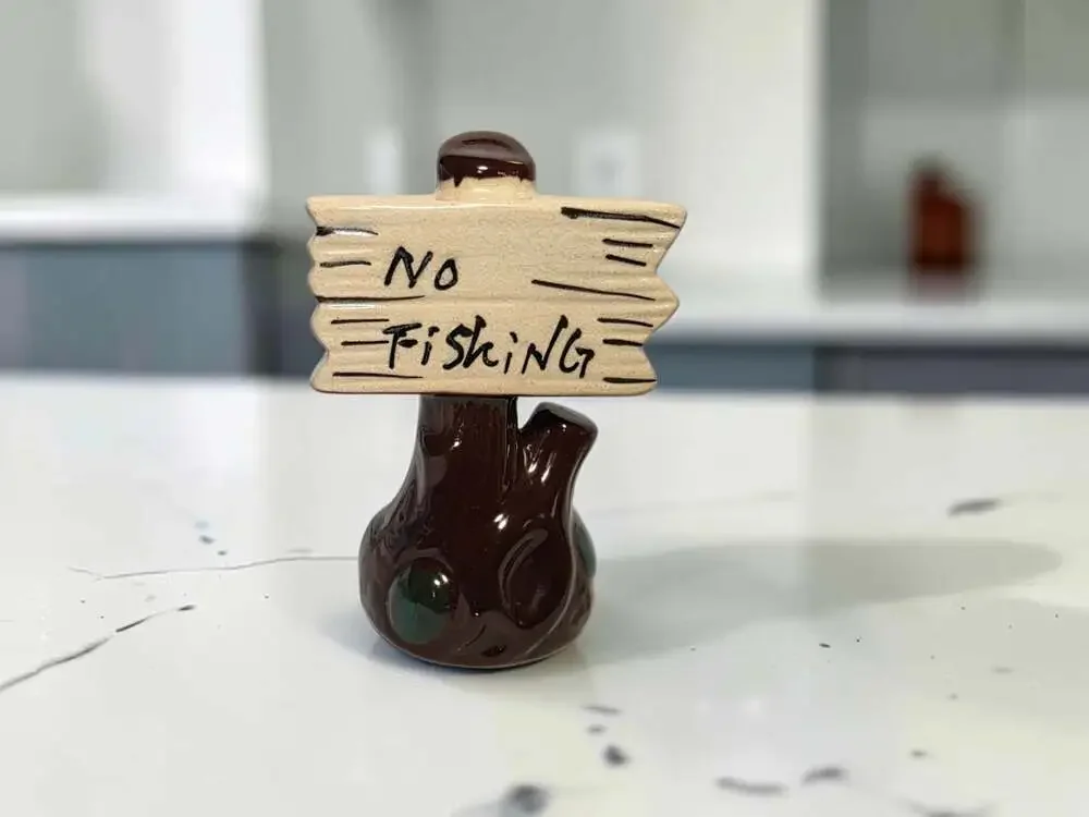 Vintage Hagen Ceramic No Fishing Sign Aquarium Ornament